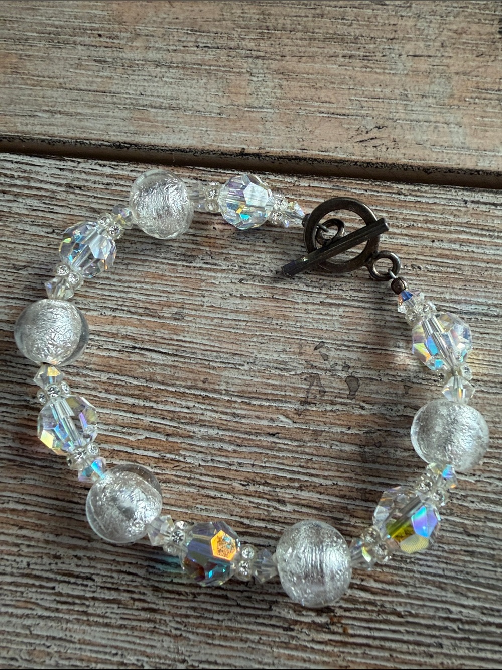 Crystal and Silver Glass Bead Bracelet - Clear